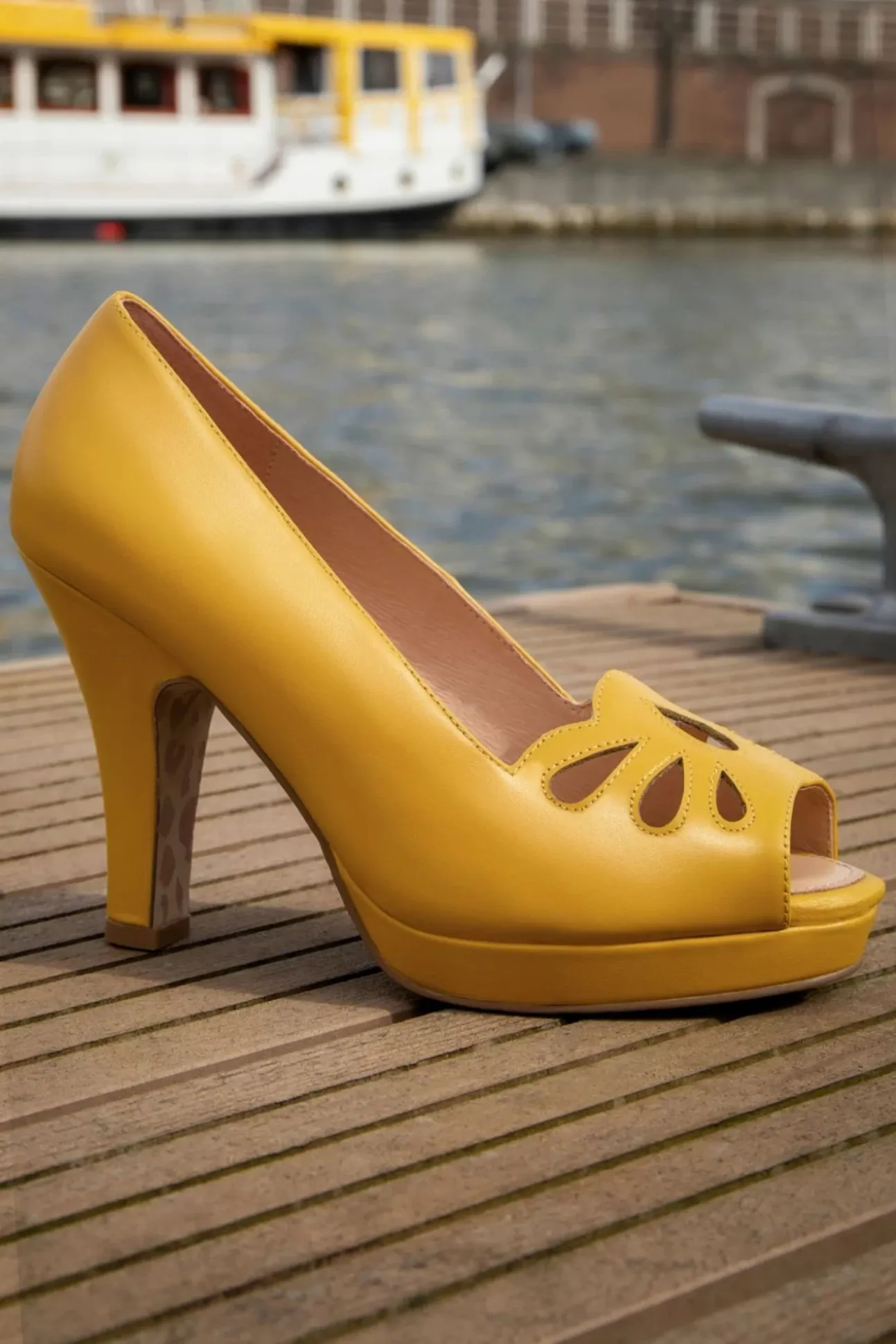 Angie Monaco Peeptoe Pumps In Mango Mojito