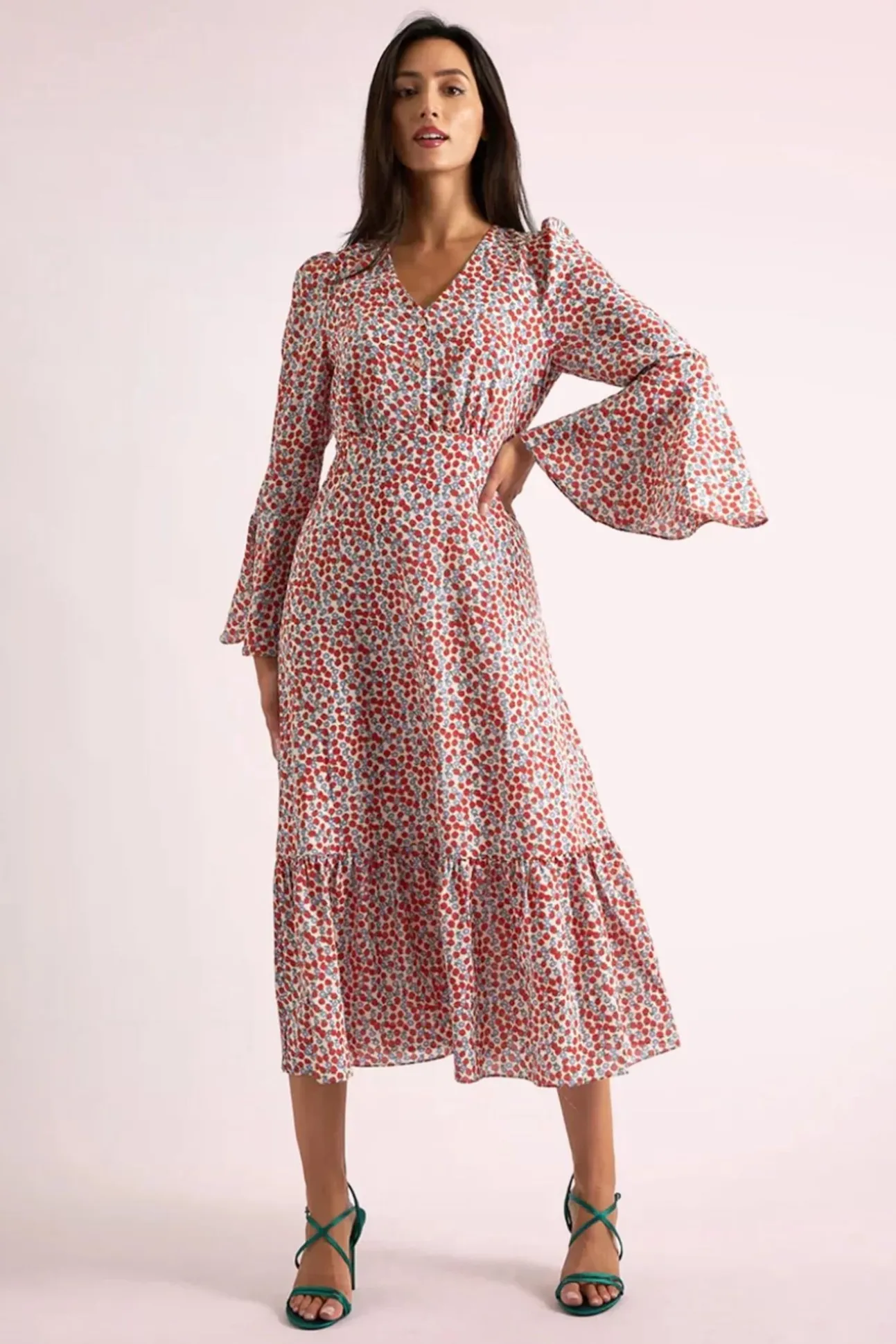 Bathilde Strawberry Fields Midi Jurk In Multi