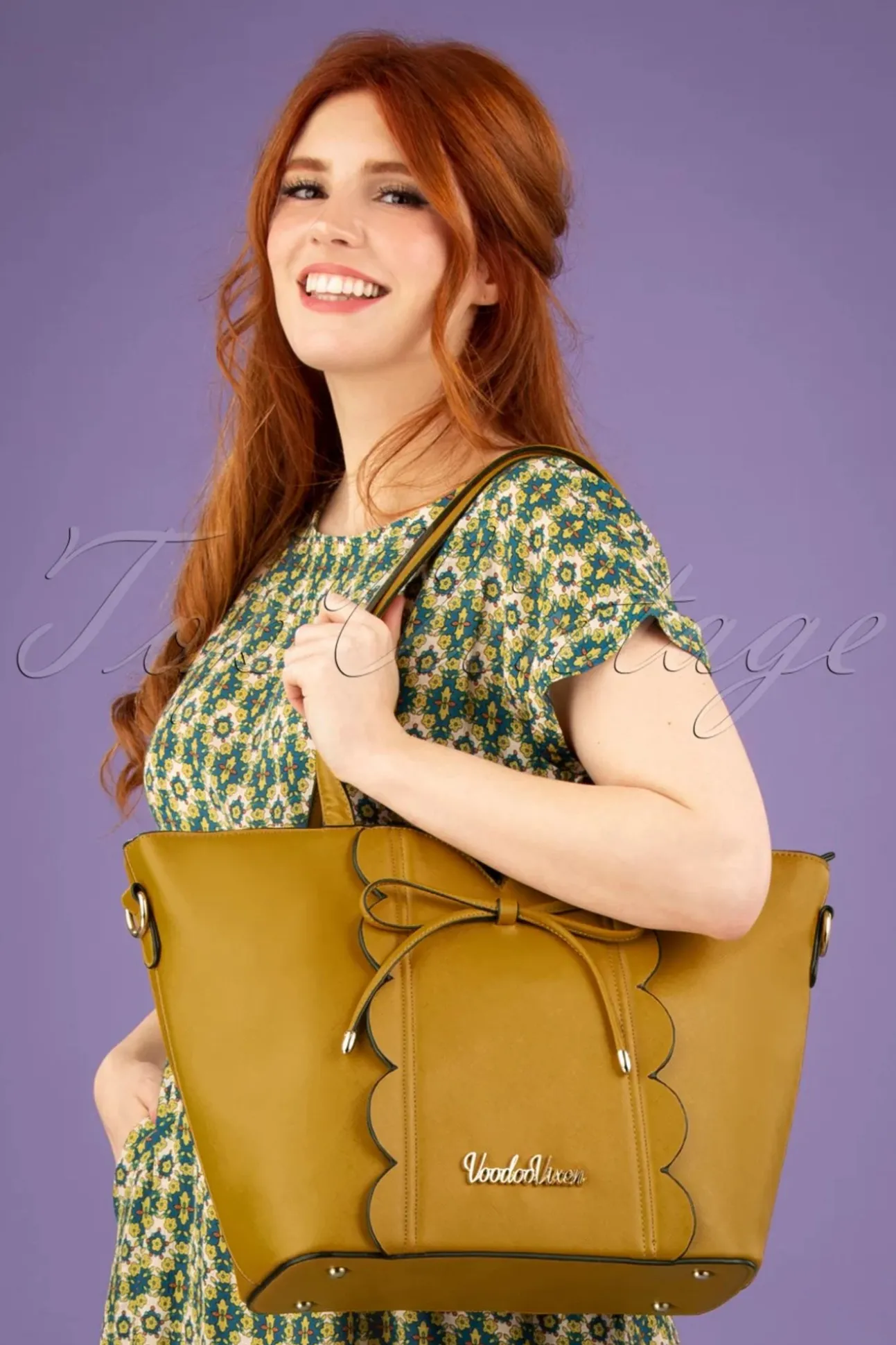 Bow Front Geschulpte Shopper Tas Mosterd Geel