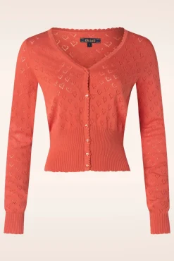 Cardi V Hart Ajour In Tweed Oranje