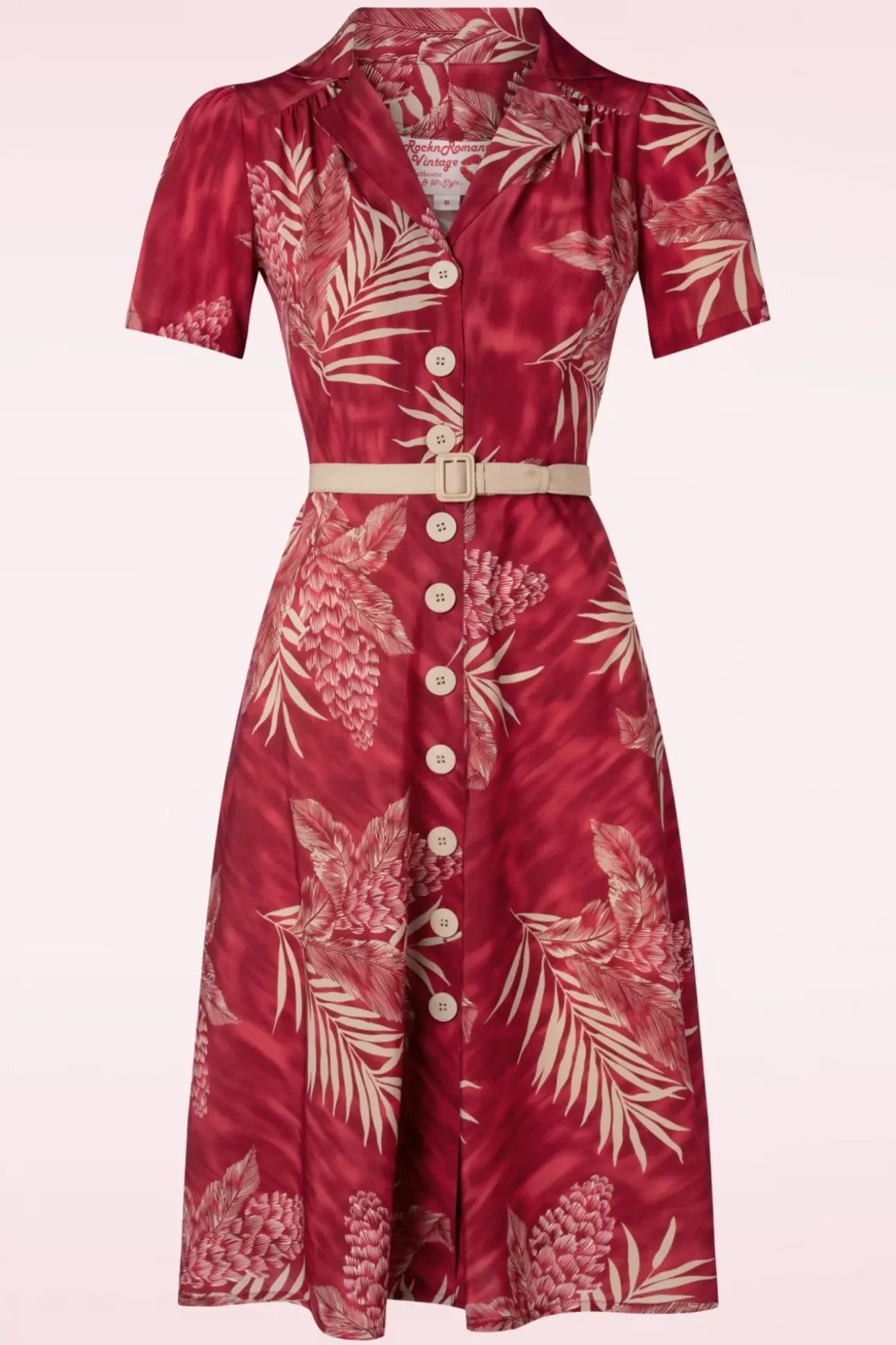 Charlene Palm Blouse-Jurk In Robijnrood