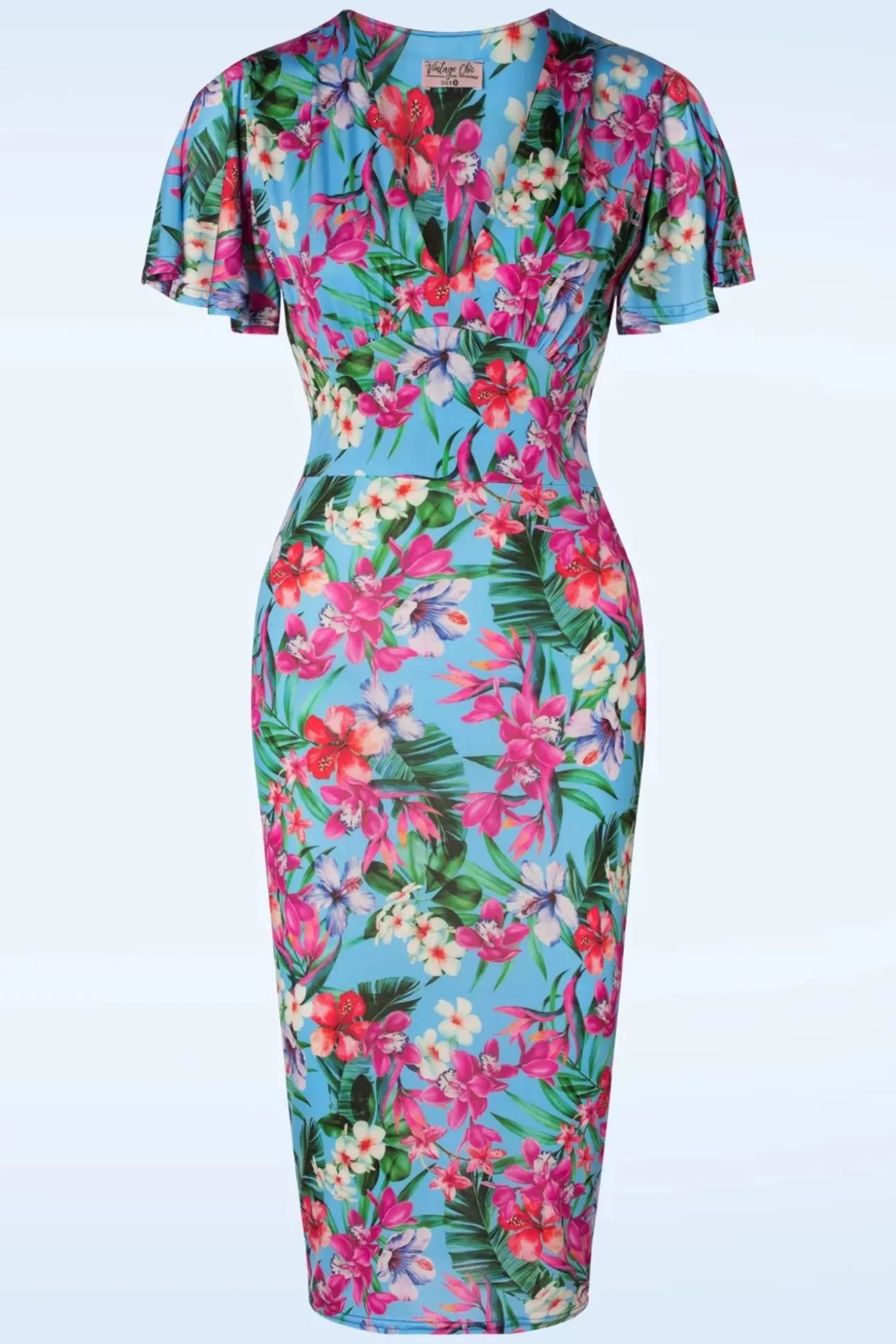 Dory Tropical Pencil Jurk In Blauw