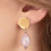 Drop Stud Oorbellen In Goud En Rozenkwarts Roze