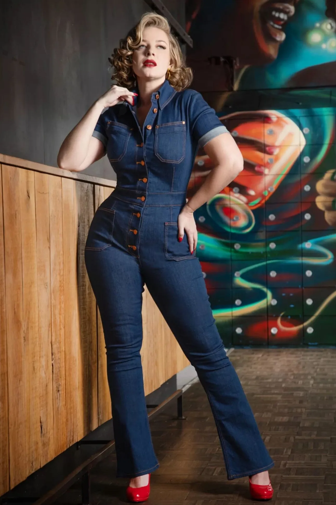 Gloria Lee Jumpsuit In Denimblauw