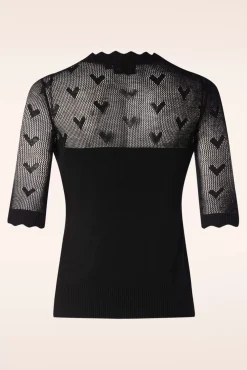 Heart Pattern Scallop Edge Trui In Zwart