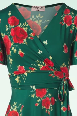 Irene Flower Cross Over Swing Jurk In Silky Green