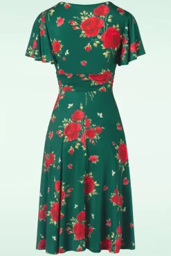 Irene Flower Cross Over Swing Jurk In Silky Green