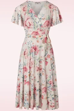 Irene Flower Overslagswingjurk In Zijdeachtig Creme