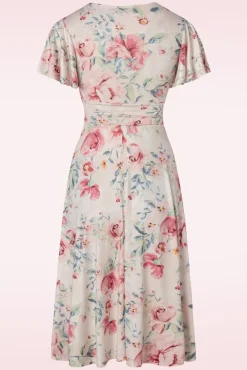 Irene Flower Overslagswingjurk In Zijdeachtig Creme