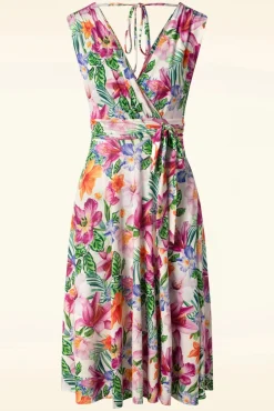 Jane Tropische Bloemen Swingjurk In Wit