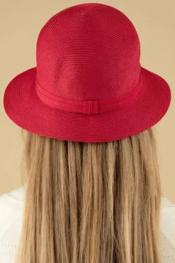 Julia Straw Cloche Hoed In Rood