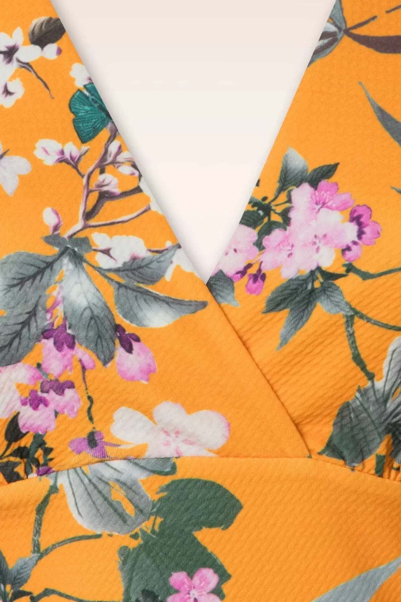 Katie Tropical Pencil Jurk In Mosterd