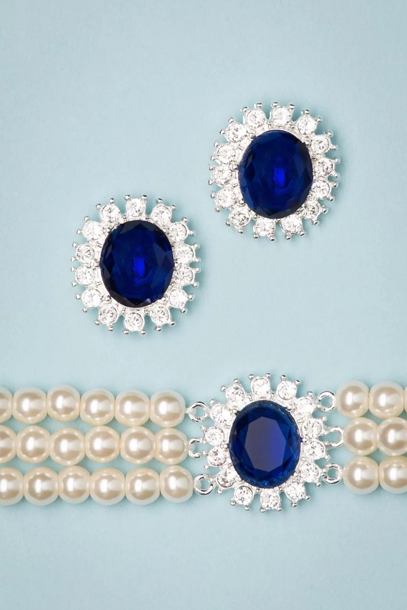 Lady Diana Parel Choker Ketting In Saffierblauw