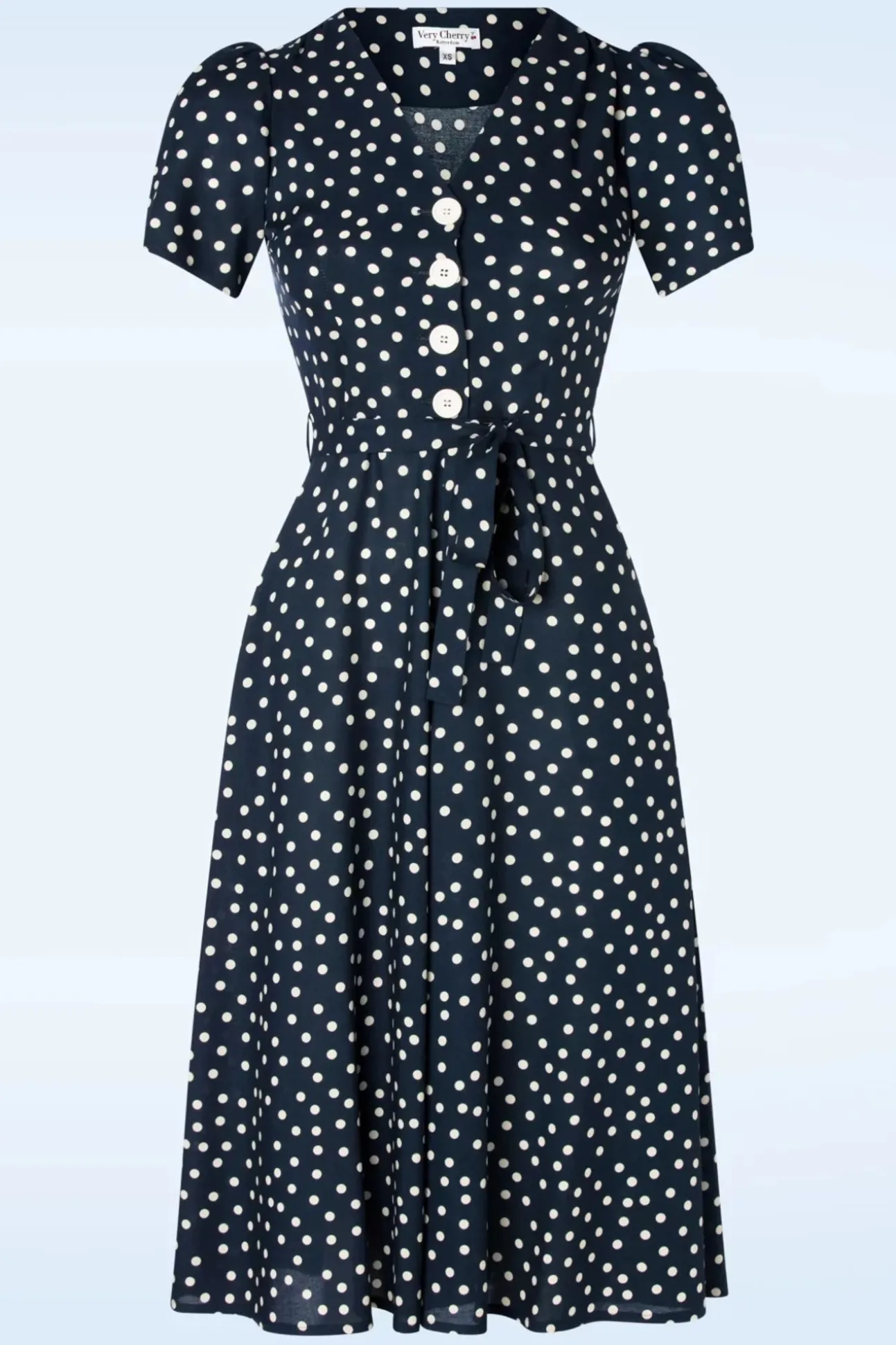 Magnolia Polka Dot Jurk In Marineblauw
