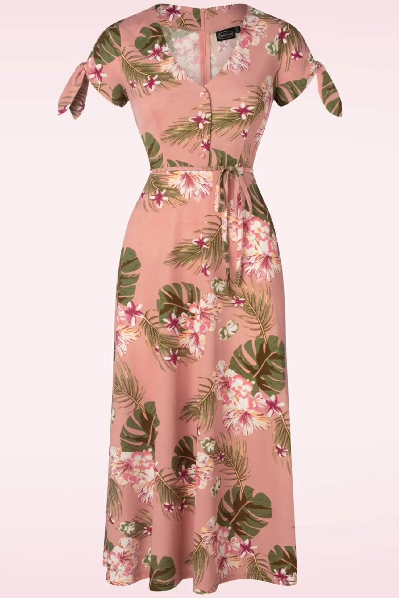 Midi-Jurk Met Tropische Bloemen In Roze
