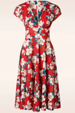 Miley Flower Swing Jurk In Felrood