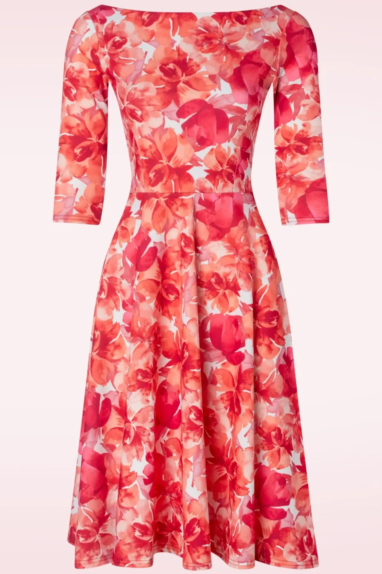 Nina Flower Swing Jurk In Rood