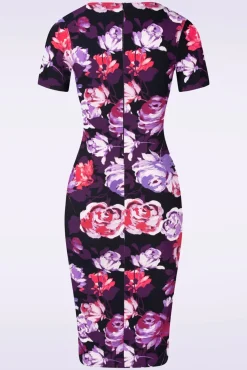 Noa Floral Pencil Jurk In Paars En Rood