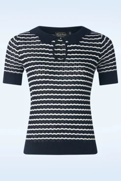 Scallop Stripe Top In Marineblauw