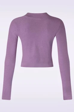 Textured Knit Crop Cardigan In Lila