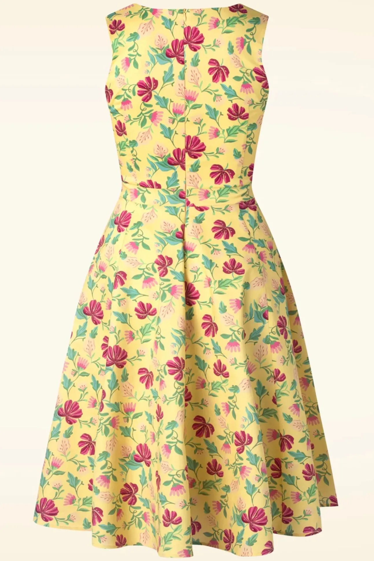 Topvintage Exclusive ~ Eliane Floral Swing Jurk In Lichtgeel